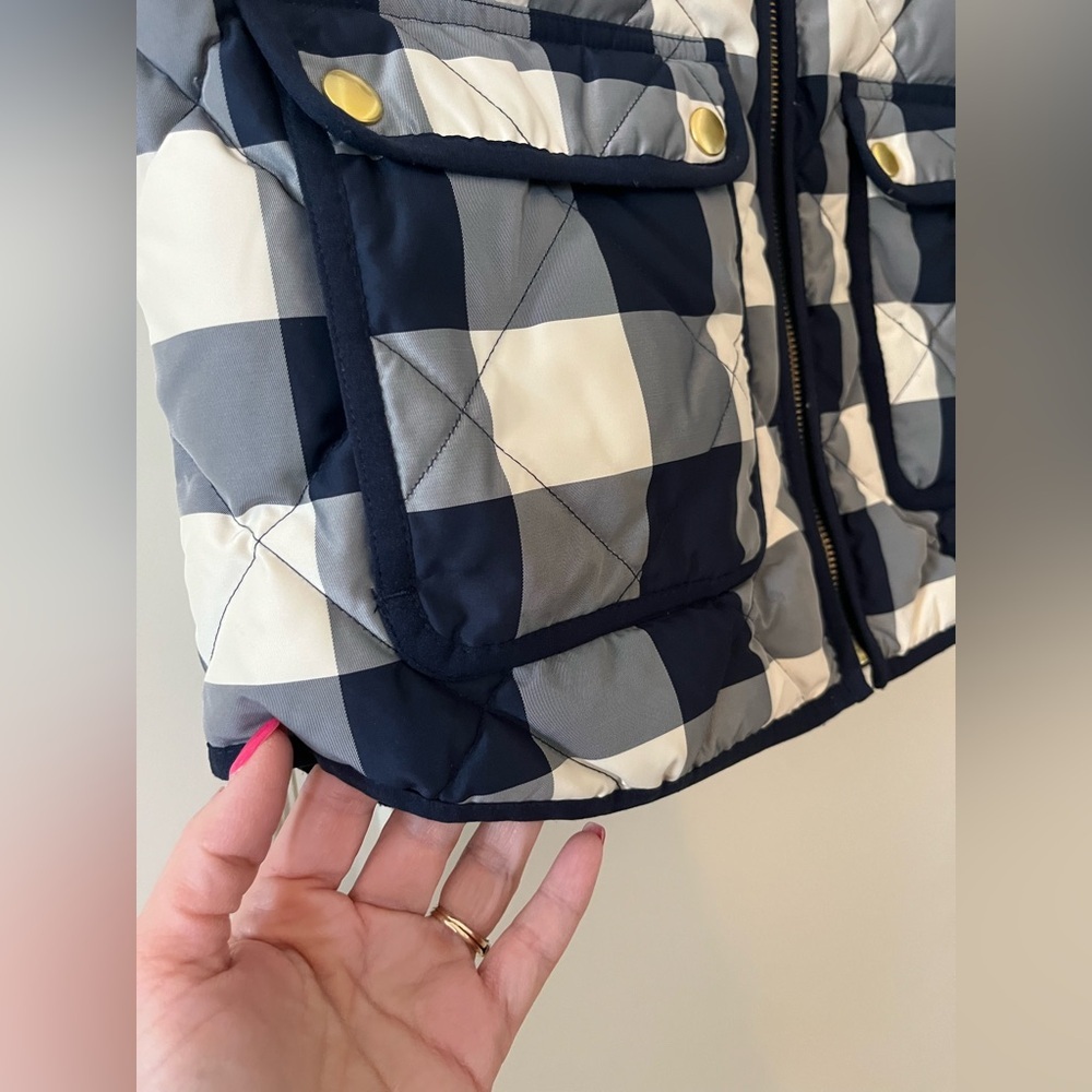 SALE! J.Crew Navy Plaid Quilted Down Feather Vest Women's Size Small - Picture 5 of 15